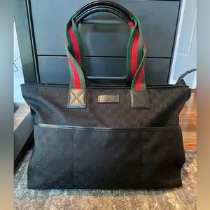 GUCCI Canvas Web GG Three Pocket Diaper Bag/Tote - Great Used Cond
